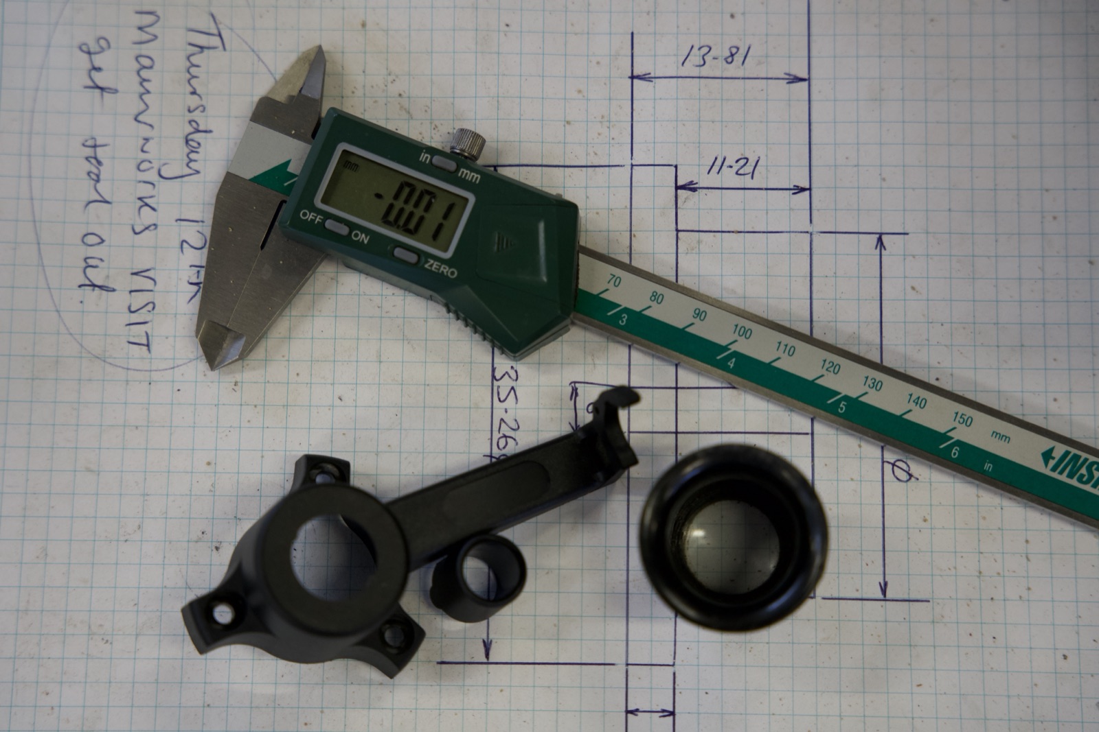 Moulded bias housing components measured with calipers